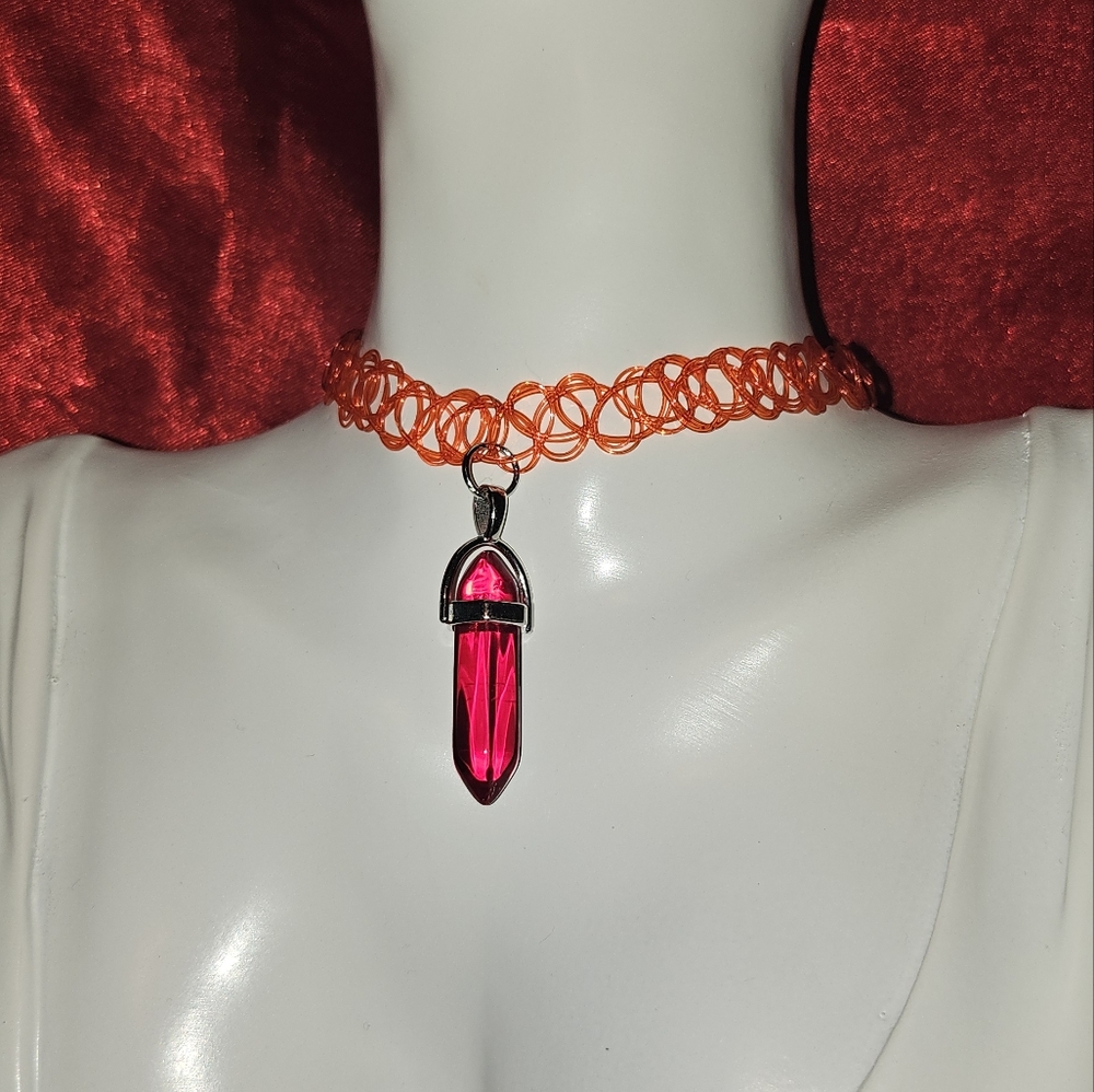 Red crystal charm choker necklace